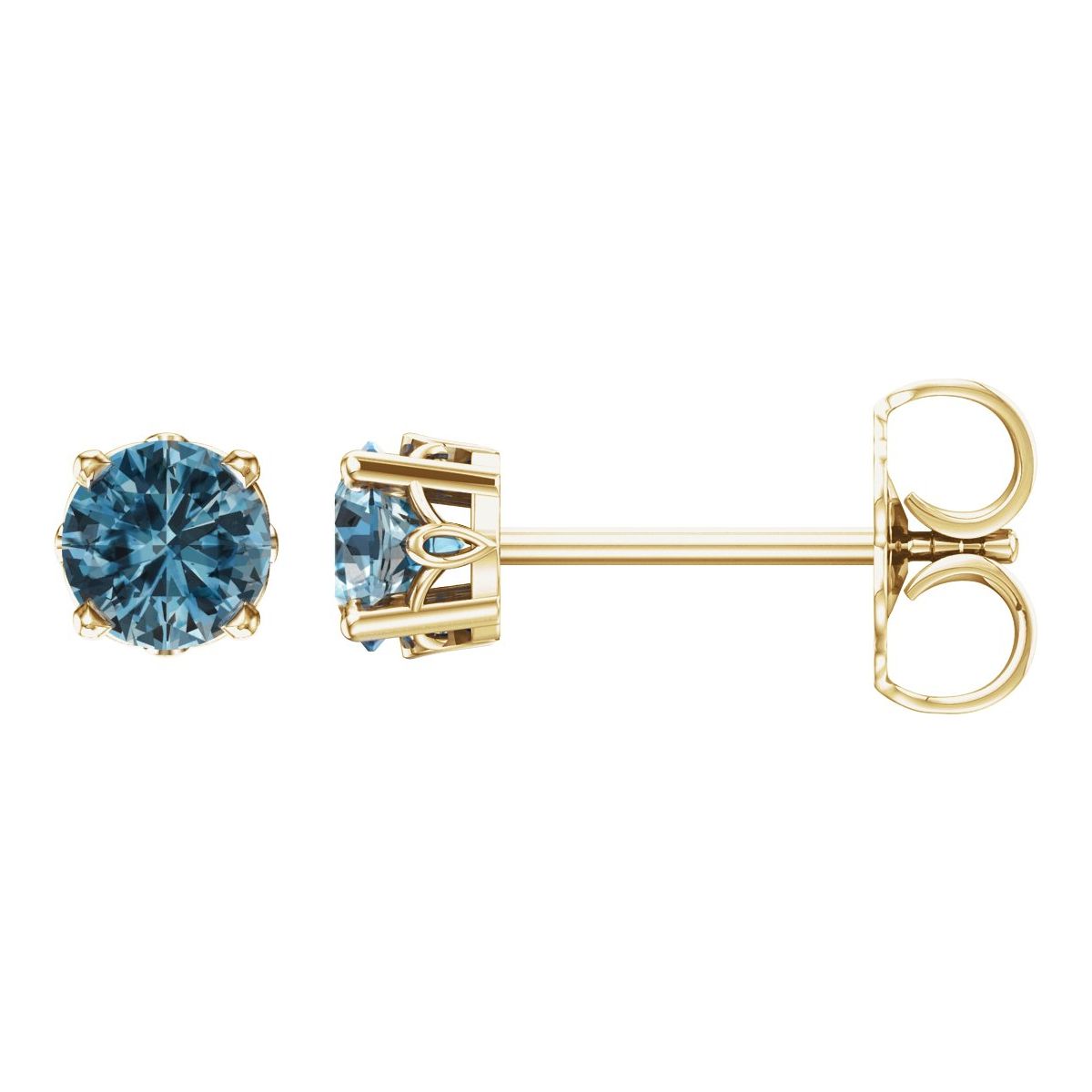 14K Yellow Gold Natural Swiss Blue Topaz Scroll Setting® Stud Earrings