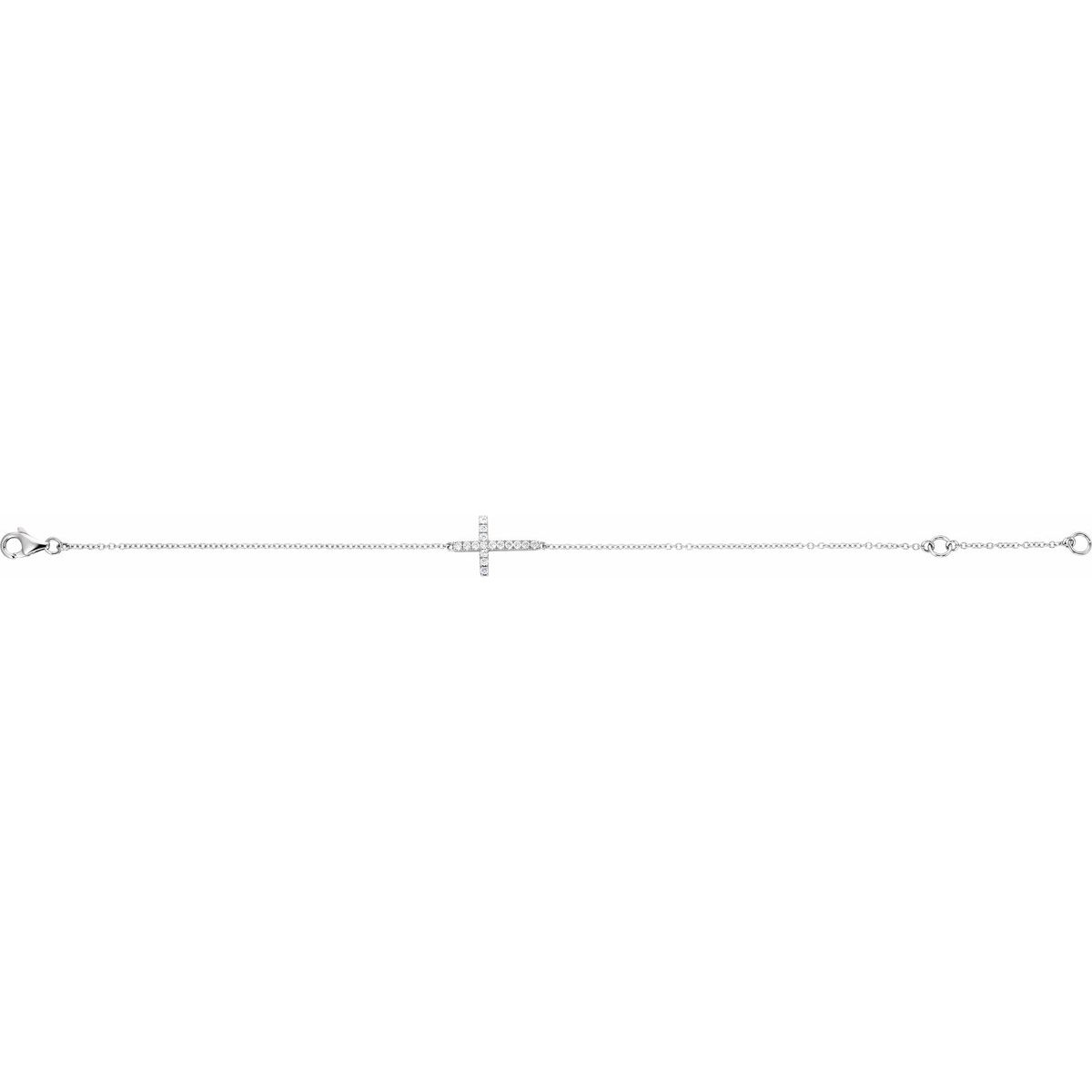 Sterling Silver Imitation Cubic Zirconia Sideways Cross 7-8" Bracelet