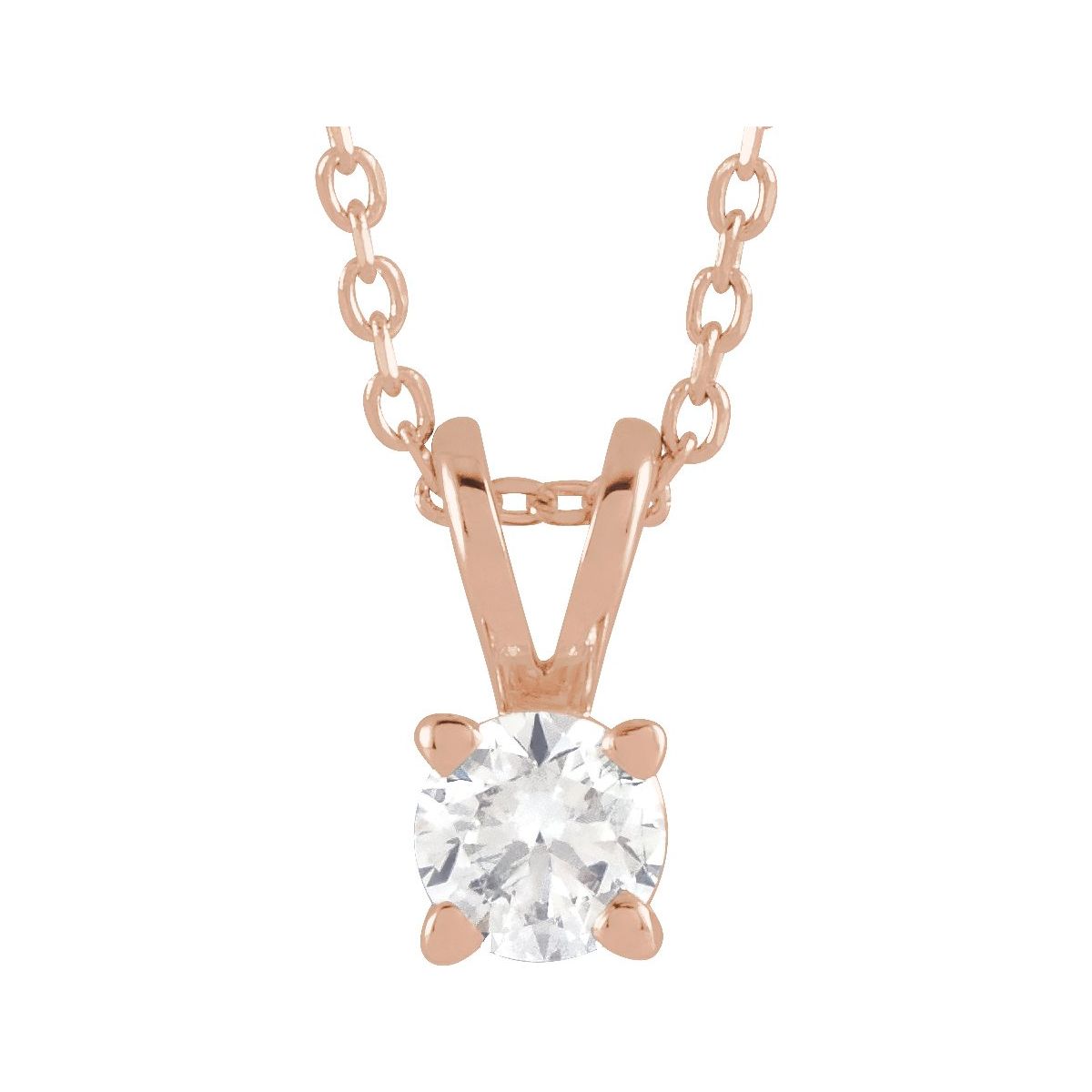 14K Rose Gold 1/4 CT Lab-Grown Diamond Solitaire 16-18" Necklace