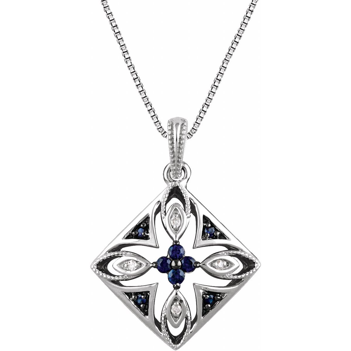 Sterling Silver Natural Blue Sapphire &.025 CTW Natural Diamond 18" Necklace