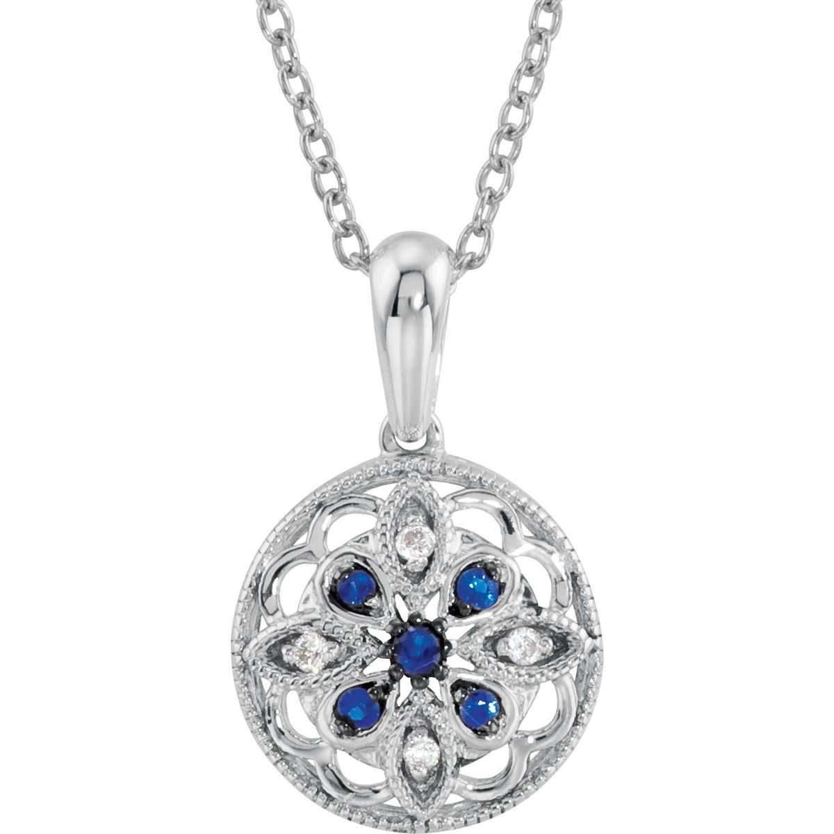 Sterling Silver Natural Blue Sapphire &.03 CTW Natural Diamond 18" Necklace