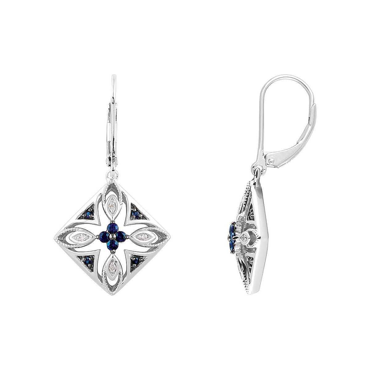 Sterling Silver Natural Blue Sapphire &.04 CTW Natural Diamond Earrings