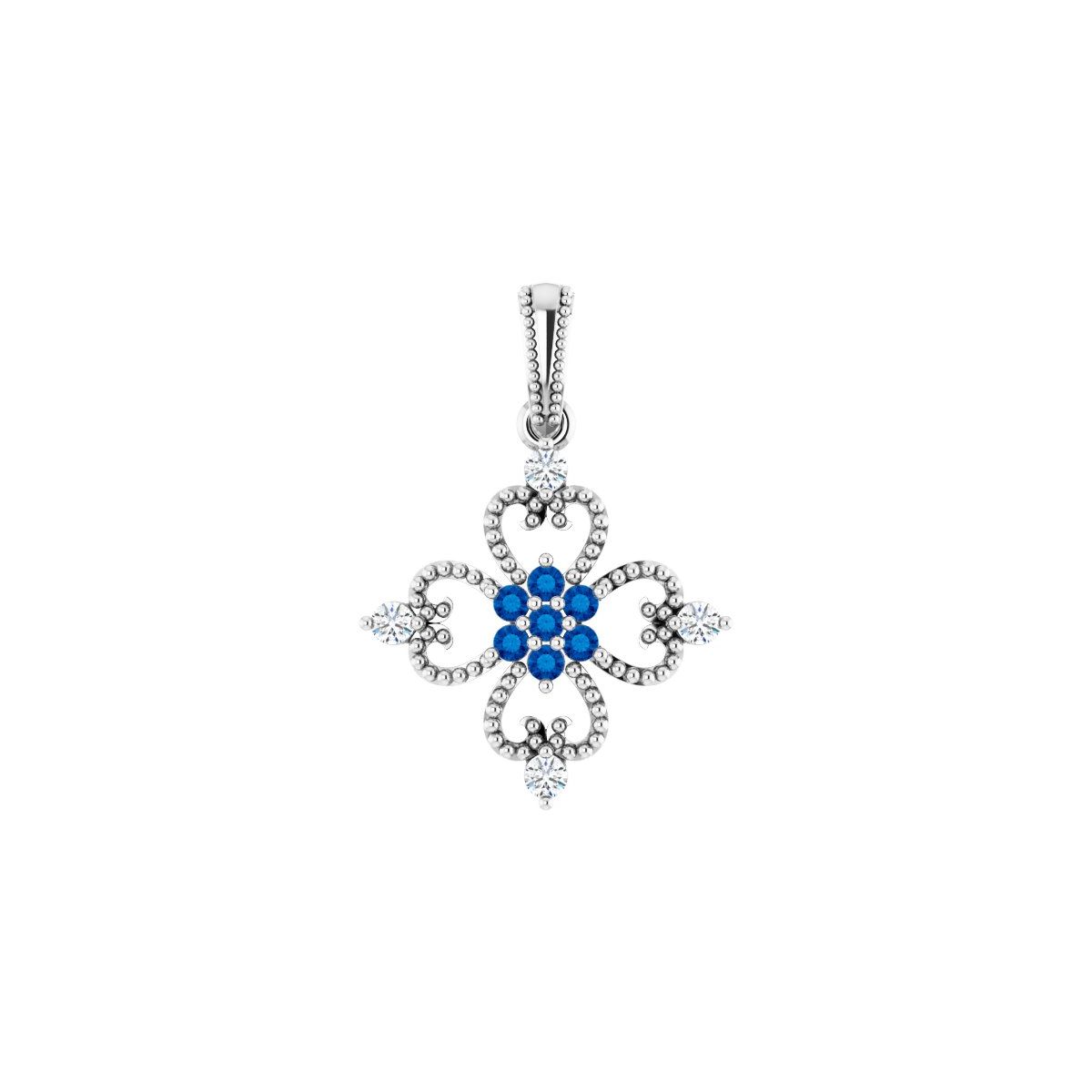 Sterling Silver Natural Blue Sapphire & 1/10 CTW Natural Diamond Pendant