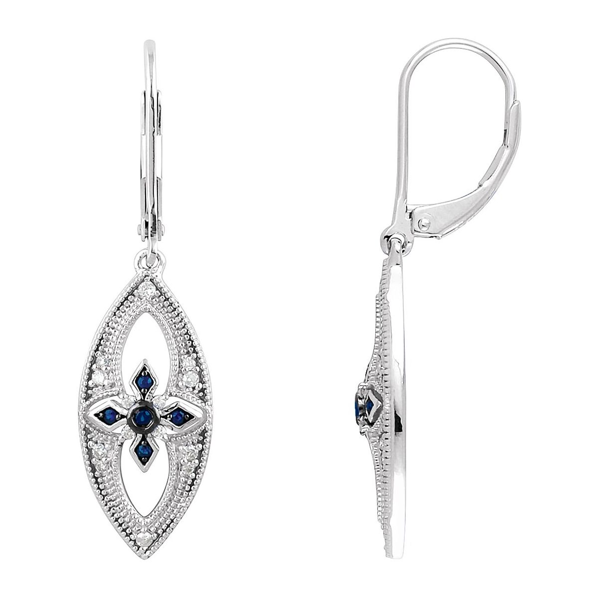 Sterling Silver Natural Blue Sapphire & 1/6 CTW Natural Diamond Earrings