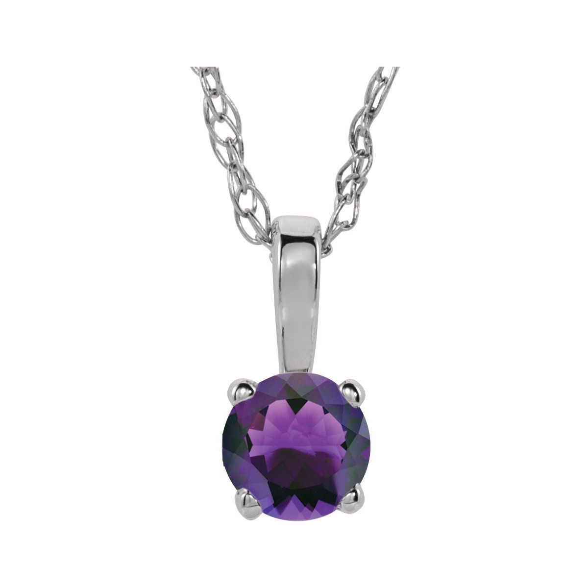 Sterling Silver 3 mm Imitation Amethyst Youth Solitaire 14" Necklace