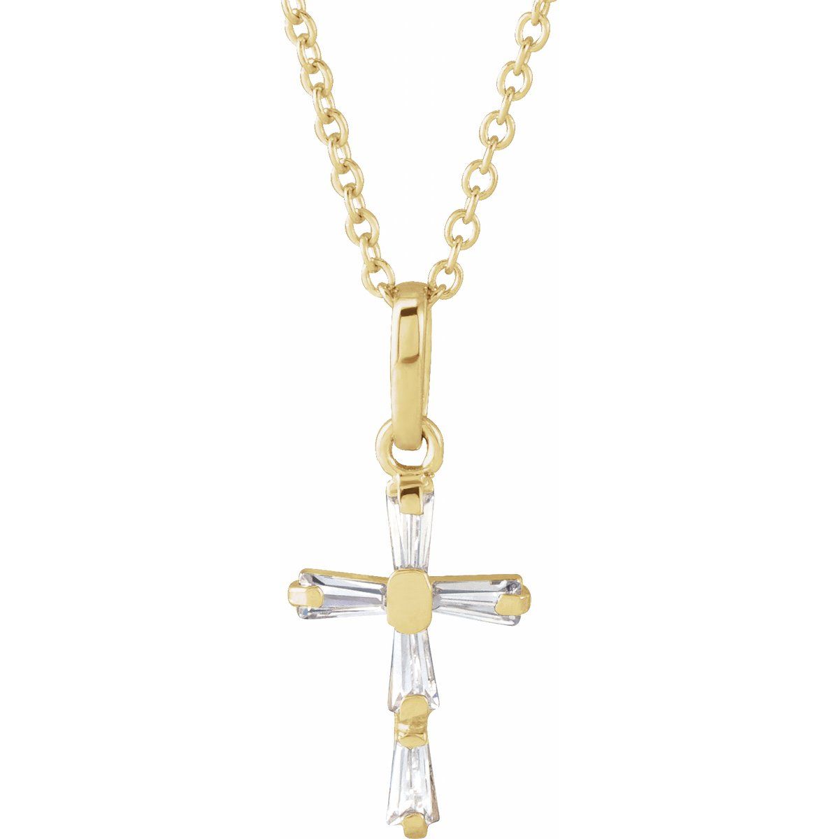 14K Yellow Gold Imitation White Cubic Zirconia Cross Youth 15" Necklace