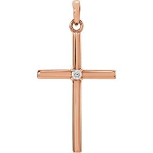 14K Rose Gold .02 CT Natural Diamond Cross Pendant
