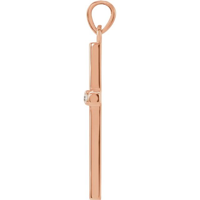14K Rose Gold .02 CT Natural Diamond Cross Pendant - Image 2