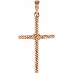 14K Rose Gold 25.4x16.2 mm Rope Cross Pendant