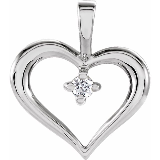 14K White Gold .02 CT Natural Diamond Heart Pendant