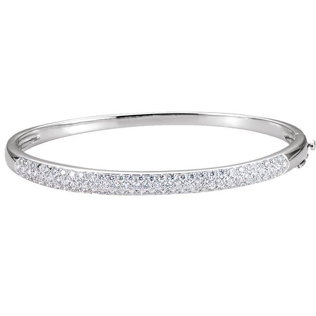 14K White Gold 1 1/2 CTW Natural Diamond Bangle 7" Bracelet