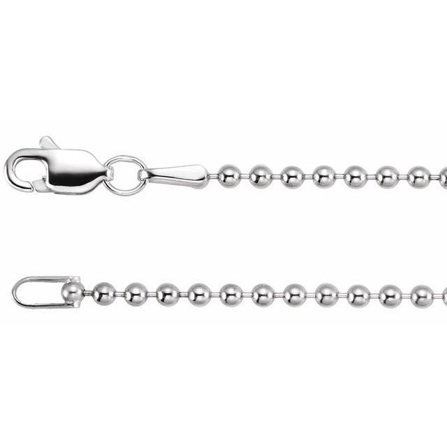 14K White Gold 1.8 mm Hollow Bead 16" Chain