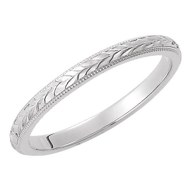 14K White Gold 2 mm Milgrain Hand-Engraved Wheat Pattern Flat Band Size 4