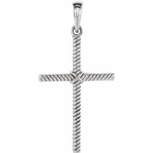 14K White Gold 31.9x16.2 mm Rope Cross Pendant