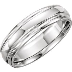 14K White Gold 6 mm Grooved Band Size 7
