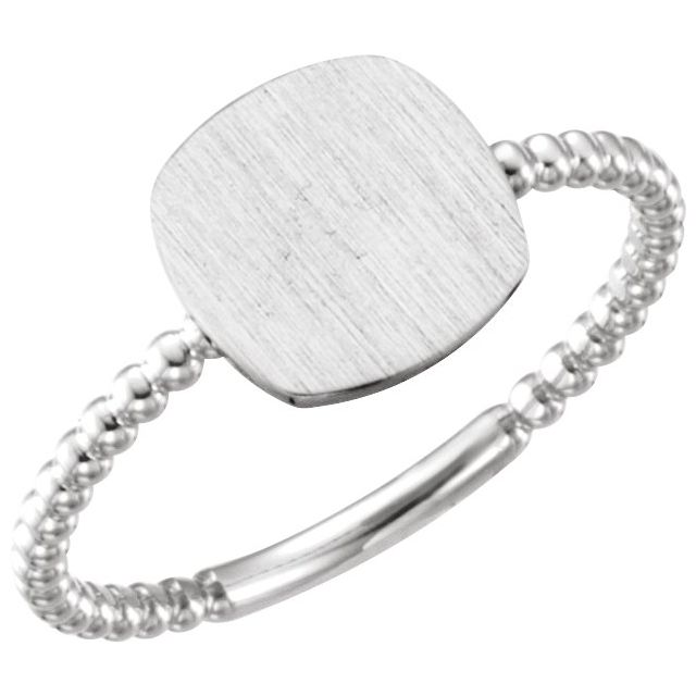 14K White Gold Be Posh® Engravable Beaded Signet Ring
