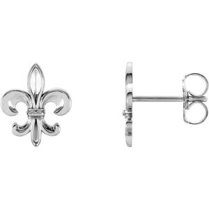 14K White Gold Fleur-de-lis Earrings