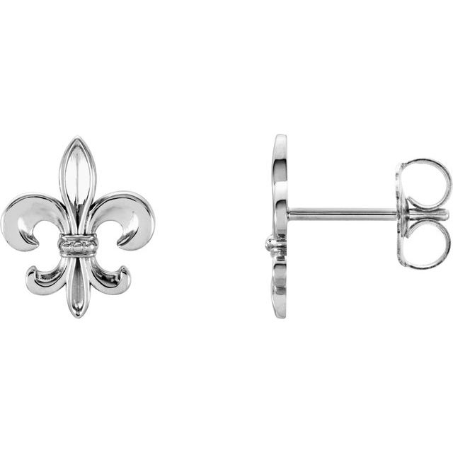 14K White Gold Fleur-de-lis Earrings