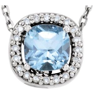 14K White Gold Natural Sky Blue Topaz & .04 CTW Natural Diamond 16" Necklace