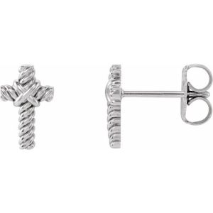 14K White Gold Rope Cross Earrings