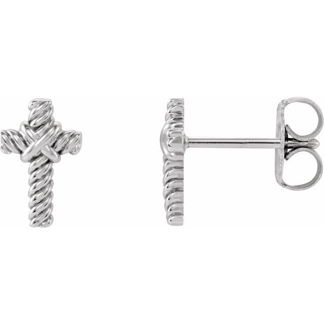 14K White Gold Rope Cross Earrings