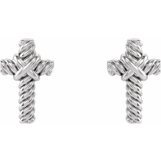 14K White Gold Rope Cross Earrings - Image 2