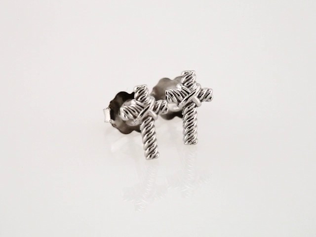 14K White Gold Rope Cross Earrings - Image 3