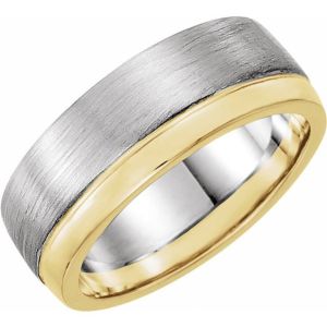 14K White/Yellow Gold 6.75 mm Single Sided Stepped-Edge Flat Band Size 8.5