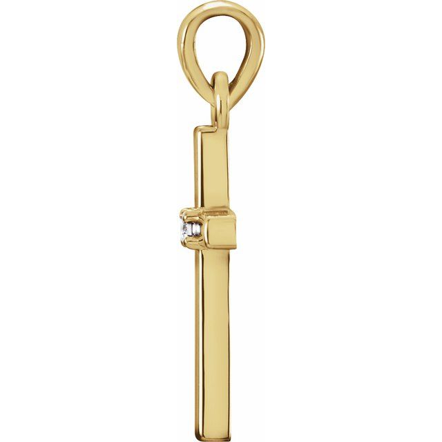 14K Yellow Gold .01 CT Natural Diamond Cross Pendant - Image 2