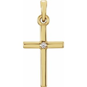 14K Yellow Gold .01 CT Natural Diamond Cross Pendant