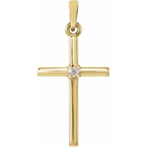 14K Yellow Gold .015 CT Natural Diamond Cross Pendant