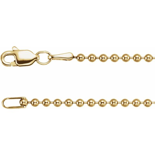 14K Yellow Gold 1.8 mm Hollow Bead 24" Chain