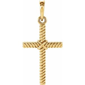14K Yellow Gold 17.5x11.3 mm Rope Cross Pendant