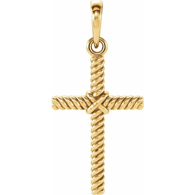 14K Yellow Gold 17.5x11.3 mm Rope Cross Pendant