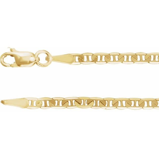 14K Yellow Gold 2.25 mm Curbed Anchor 18" Chain
