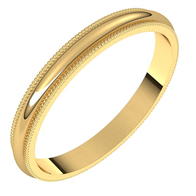 14K Yellow Gold 2.5 mm Milgrain Half Round Band Size 7
