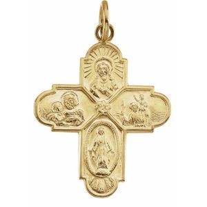 14K Yellow Gold 24.5x21.5 mm Four-Way Cross Medal