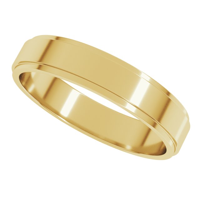 14K Yellow Gold 4 mm Stepped-Edge Flat Band Size 9 - Image 5