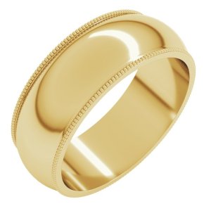 14K Yellow Gold 7 mm Milgrain Half Round Band Size 7