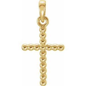 14K Yellow Gold Beaded Cross Pendant