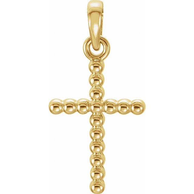 14K Yellow Gold Beaded Cross Pendant