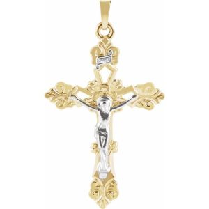 14K Yellow/White Gold 35x24.5 mm Crucifix Pendant