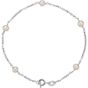 Sterling Silver Cultured White Freshwater Pearl 5-Station 7" Bracelet
