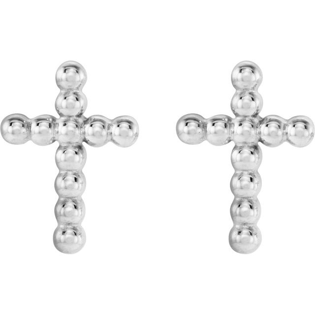 14K White Gold Beaded Cross Earrings - Image 2