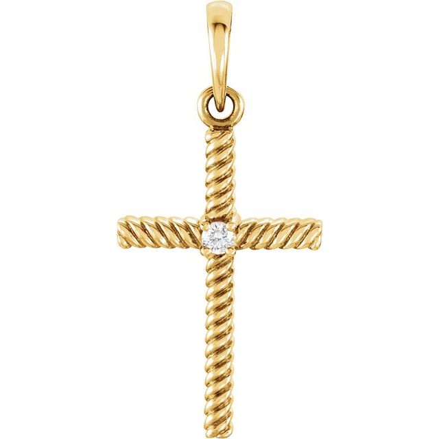 14K Yellow Gold .02 CT Natural Diamond Cross Pendant
